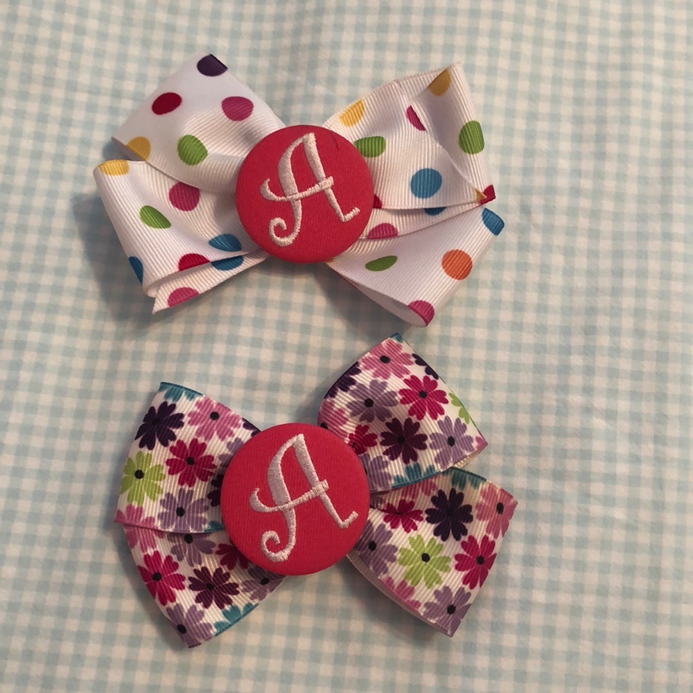 “A” monogrammed hair bows